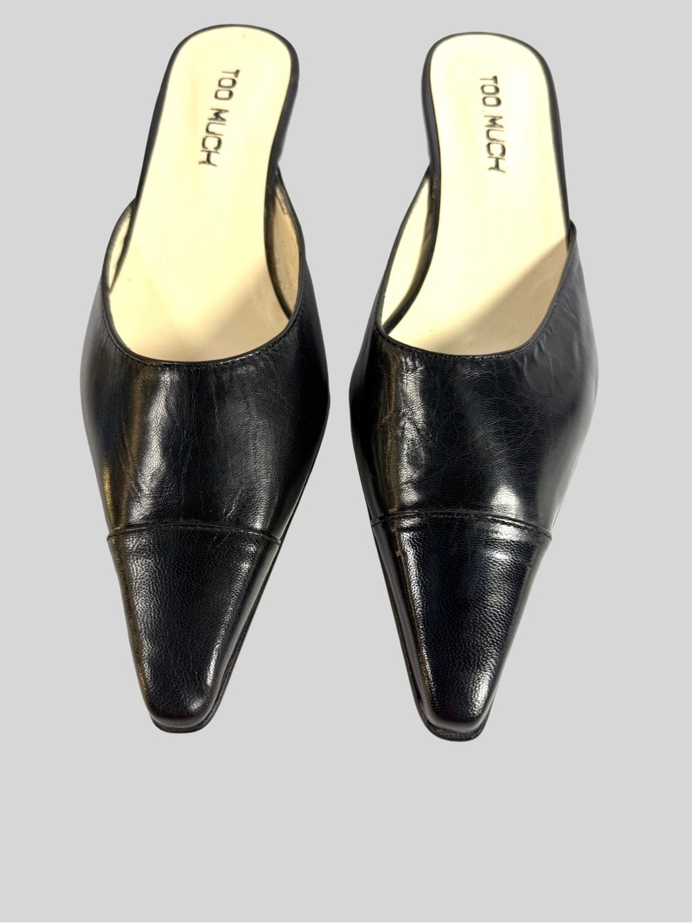 Black Leather Pointed Slip-On Mules
